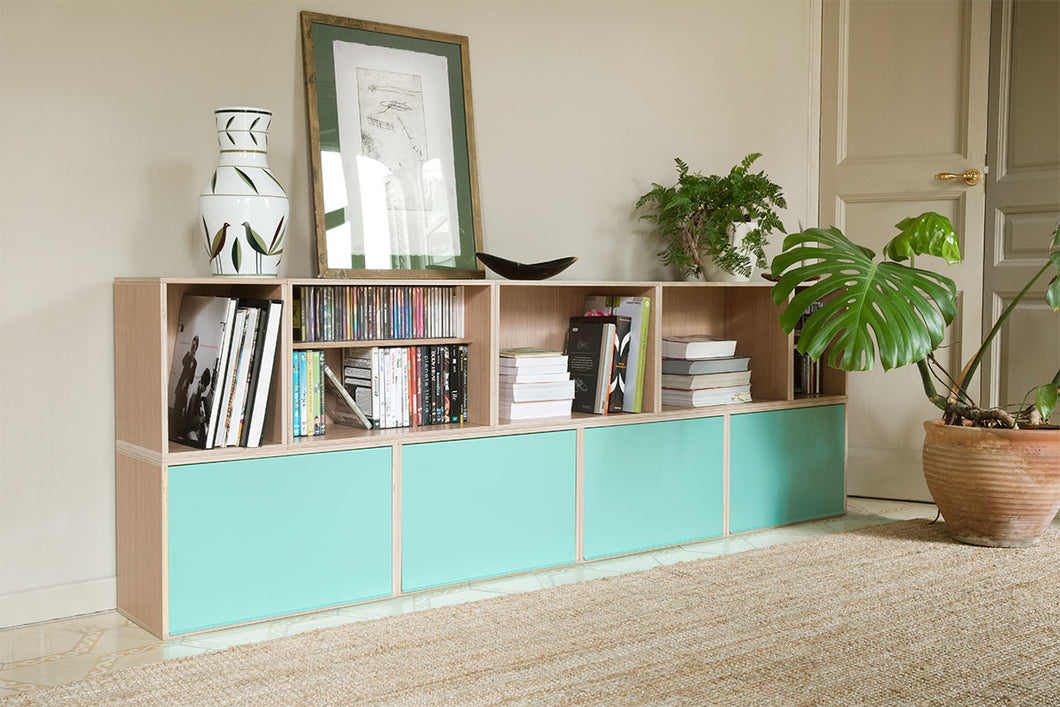 BrickBox 4-Wide Low Bookshelf Oak